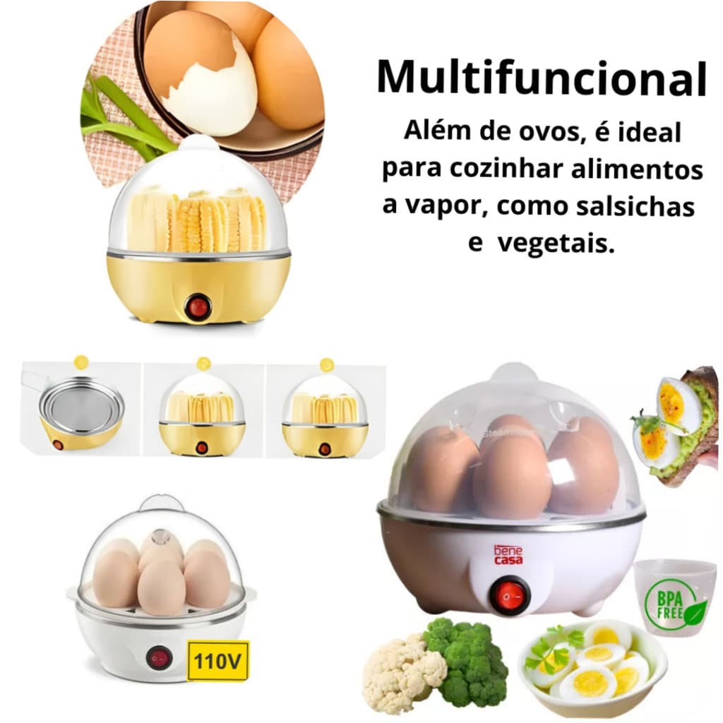 Cozedor Ovos Elétrico Vapor Portátil 7 Ovos Multifuncional 110V Desligamento Automático Cozinha Legumes. Envio Imediato