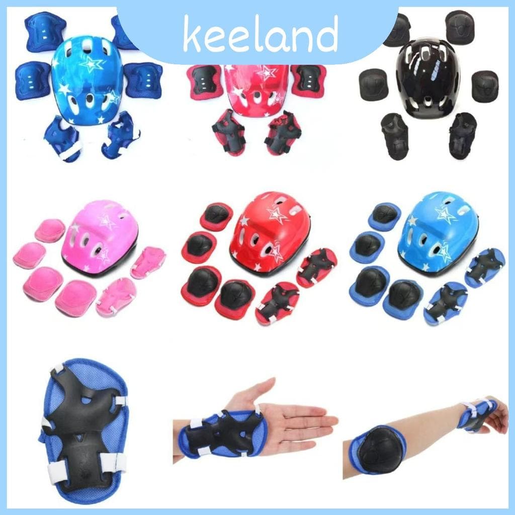 Capacete Infantil E Conjunto De 7 Peças De Equipamento De Proteção Para Bicicleta Skate