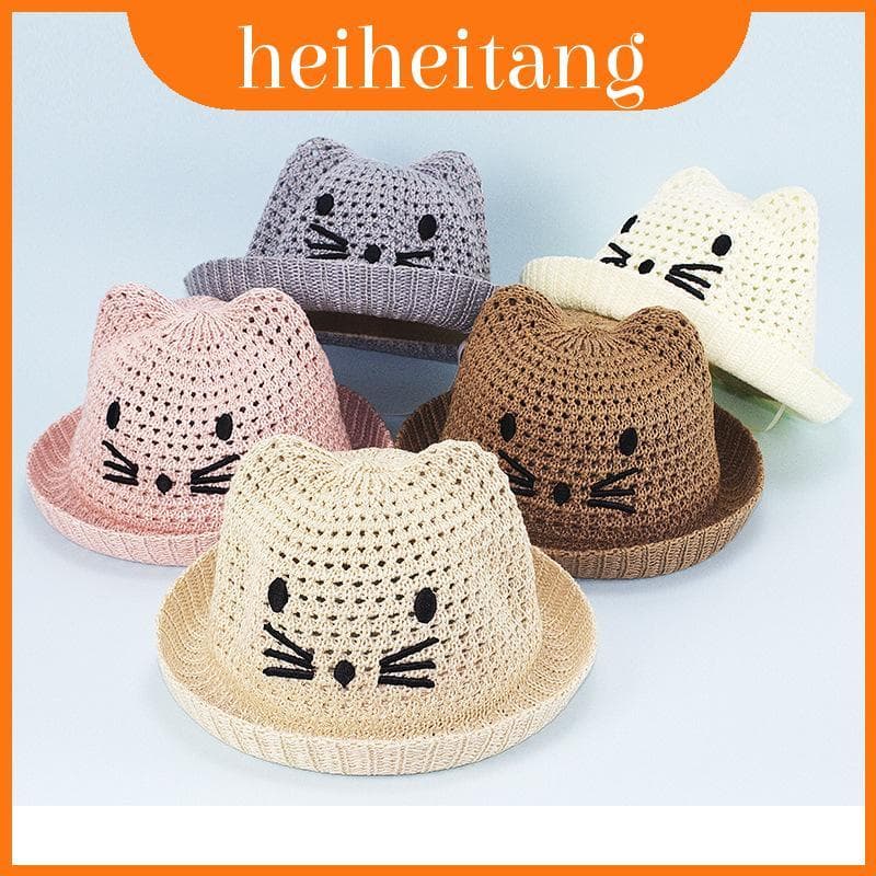 Chapéu De Sol Para Bebê Com Bordado De Gato Fofo E Aba Curta Guarda-De Verão Proteção Uv