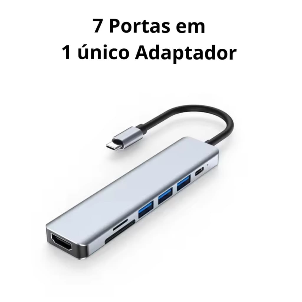 Hub Adaptador USB-C 7 em 1 – HDMI 4K, USB 3.0 e Leitor de Cartões SD/TF - AJ-N17