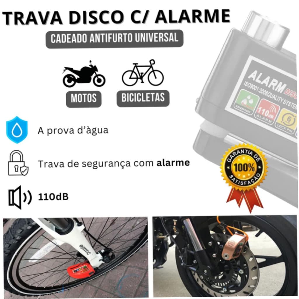 Trava Cadeado Disco De Freio Com Alarme Sonoro Antifurto Para Moto Bikes e Veículos