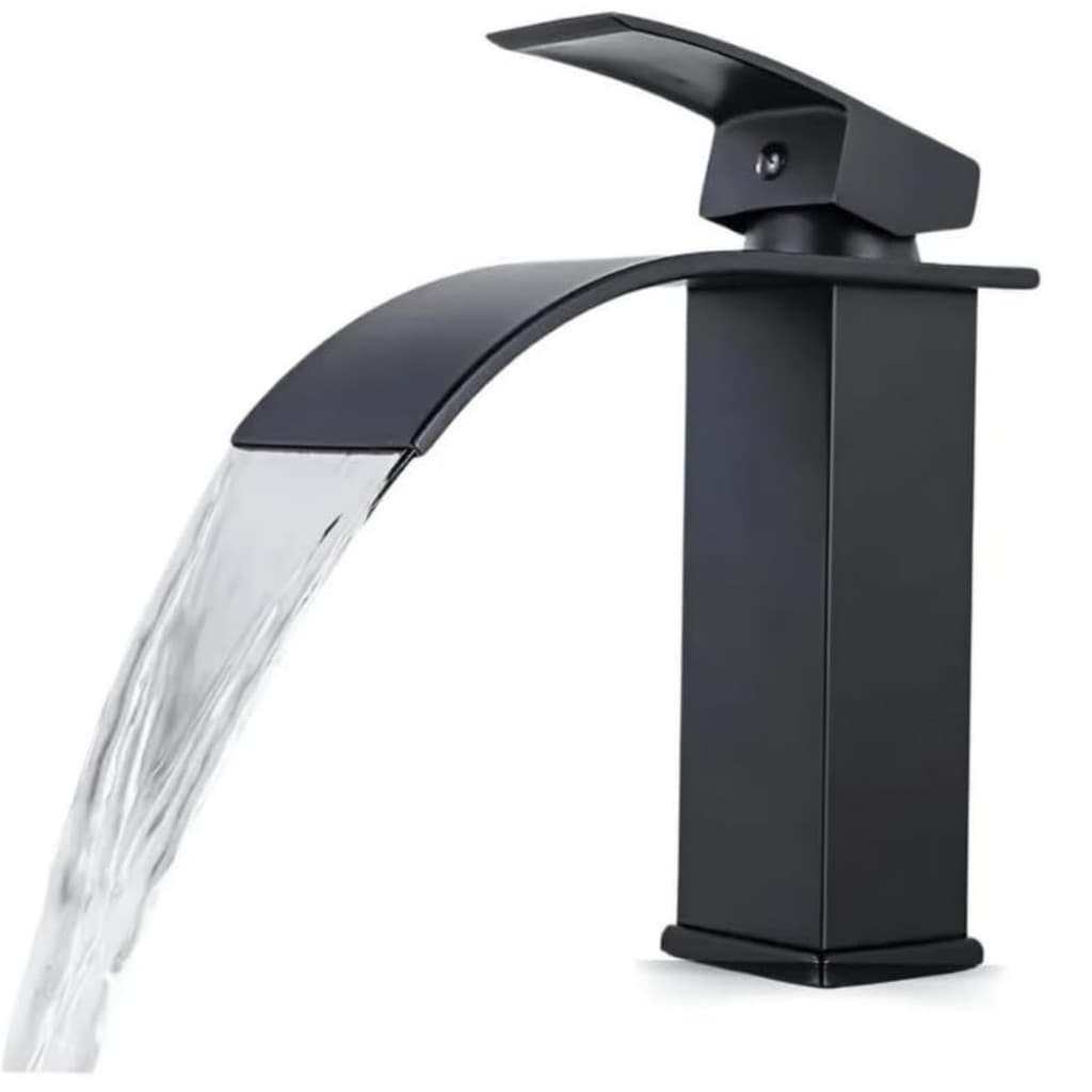 Torneira Monocomando Lavatório Preta Fosca Cascata Metal Banheiro Moderna BM-F1385