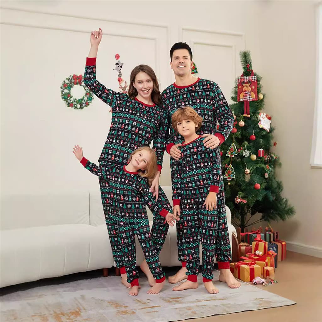 Família Combinando Pijamas De Natal Macacão De Bebê/Roupas De Cachorro/Tops E Calças Com Estampa De Floco De Neve Aparên