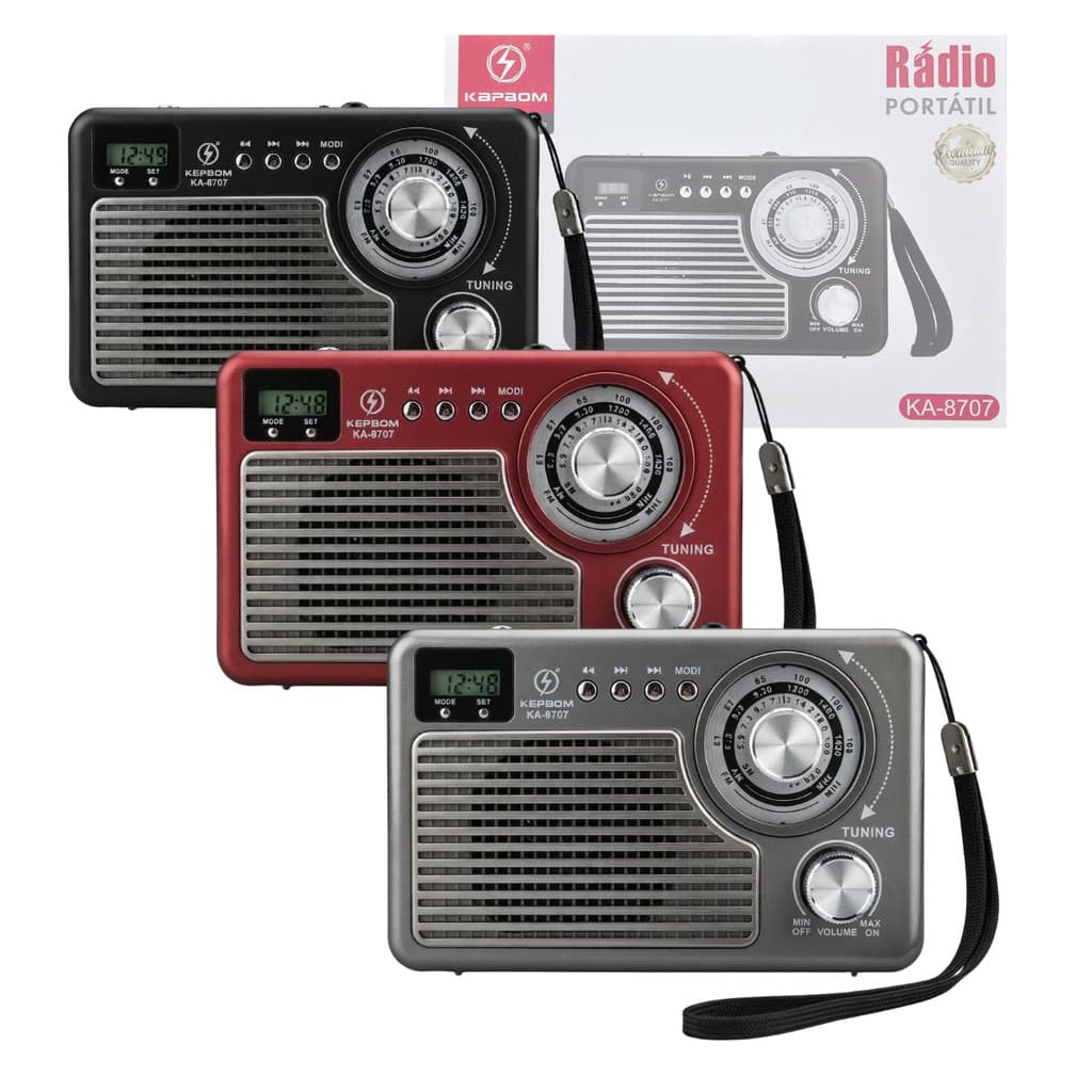 Rádio Retrô AM/FM/SW Recarregável USB e Cartão de Memória Kapbom KA-8707