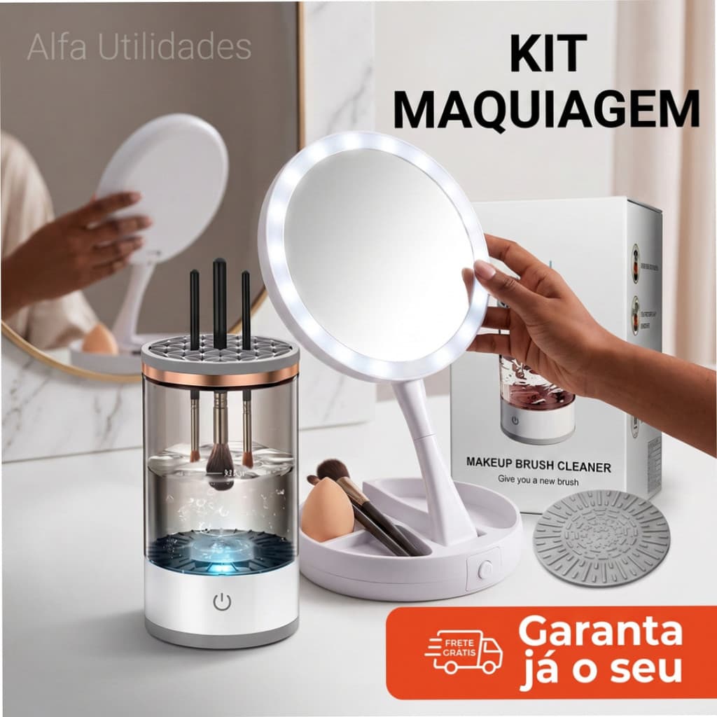 Espelho Camarim LED + Lavador Pincéis Kit