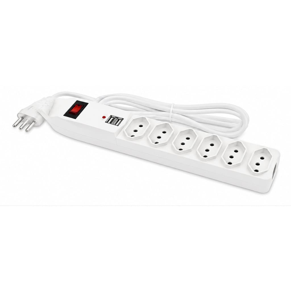 Filtro de Linha com 06 Tomadas e 02 USB Bivolt de 5 Metros