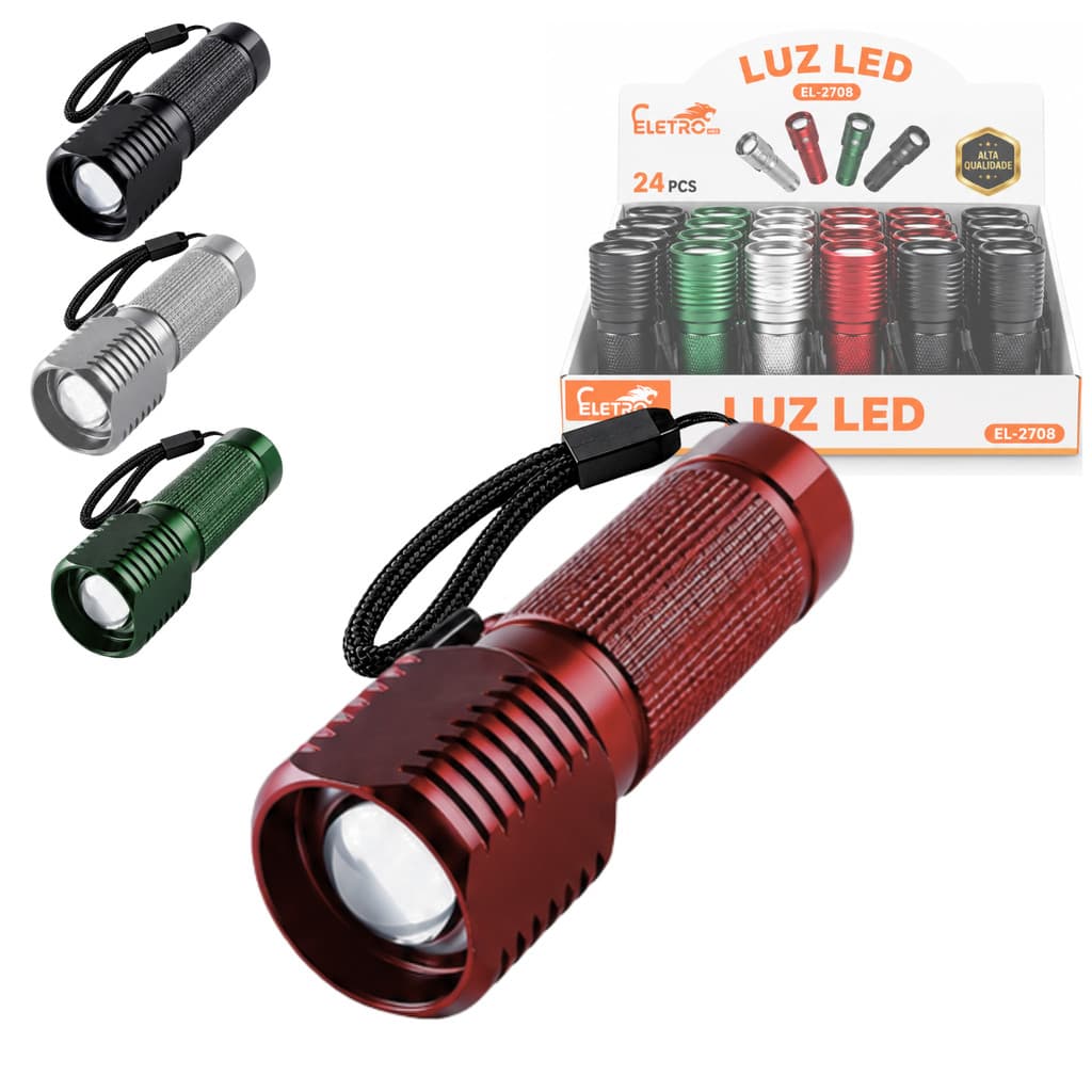 Mini Lanterna LED com Zoom Ajustável e Alça Transporte a Pilha