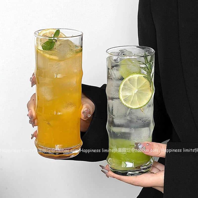 Copo de bambu transparente criativo, copo de água de vidro, suco, gelo, americano, Matcha, Latte, café, bebida, coquetel