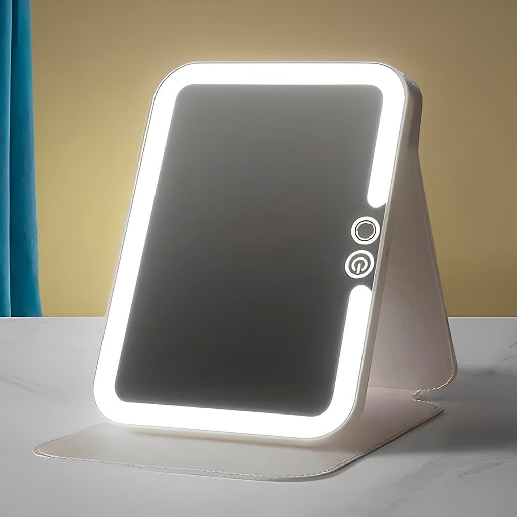 Espelho LED Portátil com Capa Recarregável Touch USB Cor:Bra