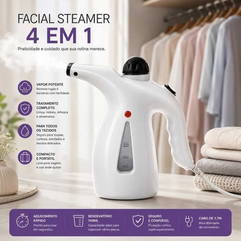 Passadeira Portátil 4 em 1 Vaporizador Roupas Manual Ferro a Vapor Vertical Removedor de Rugas para Casa e Viagem