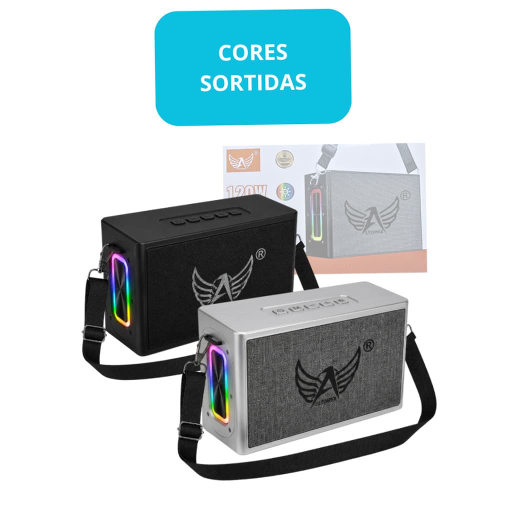Caixa de Som Bluetooth 120W Premium LED RGB com Alça de Transporte - (Cores Sortidas)