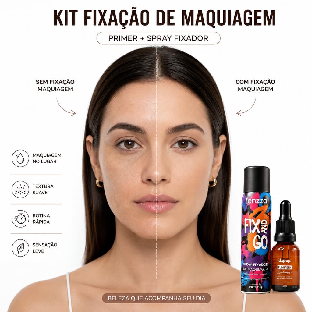Kit Fixação de Maquiagem com Fenzza Fix And Go e Dapop Blindagem – Toque Seco e Fixação que Dura