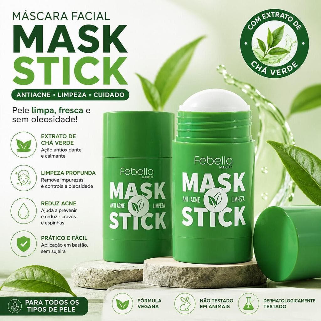 Máscara Facial em Stick Febella Chá Argila Verde Limpeza dos Poros Removedor de Cravos MGS10101