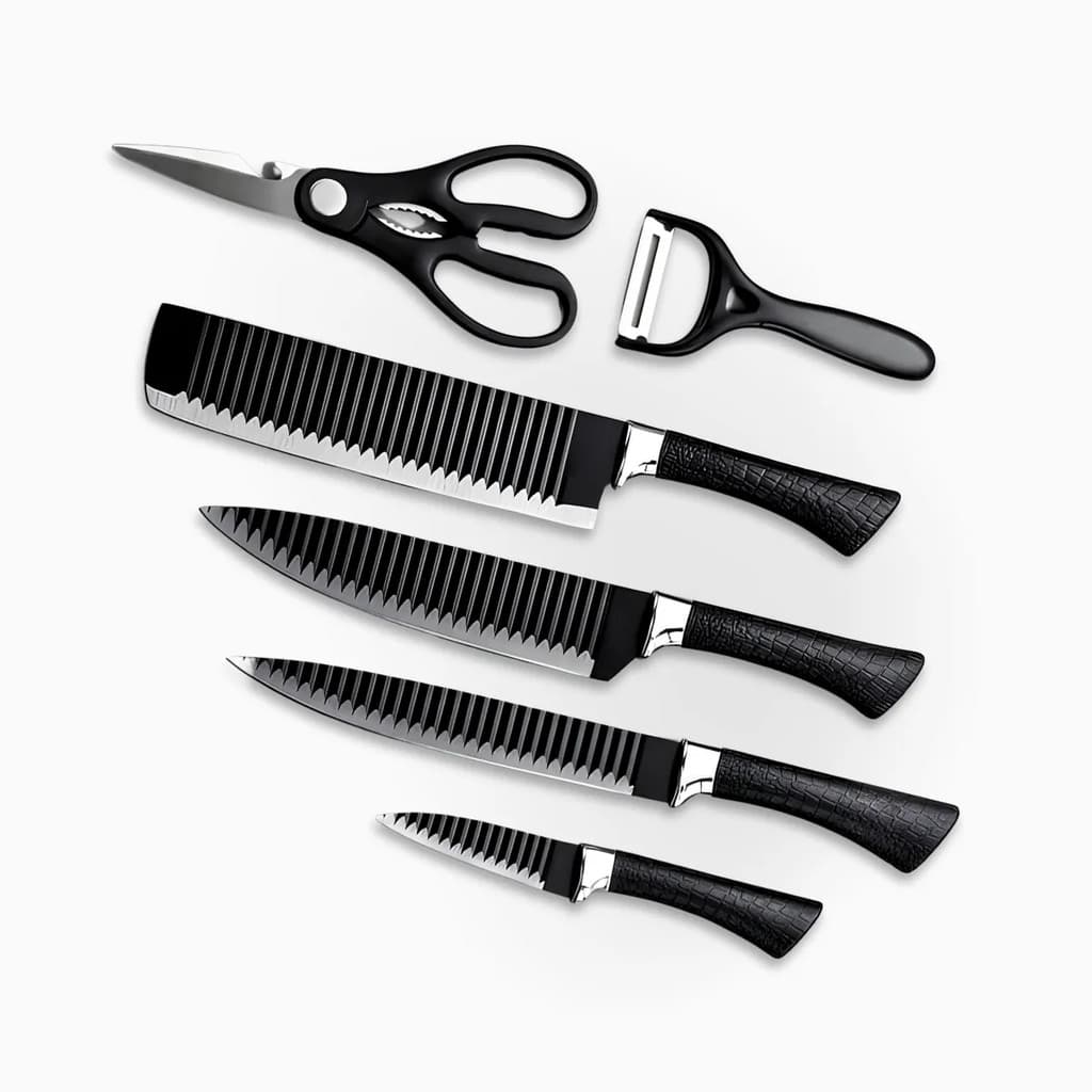 Conjunto de Facas 6 Peças Antiaderente para Cozinha e Churrasco