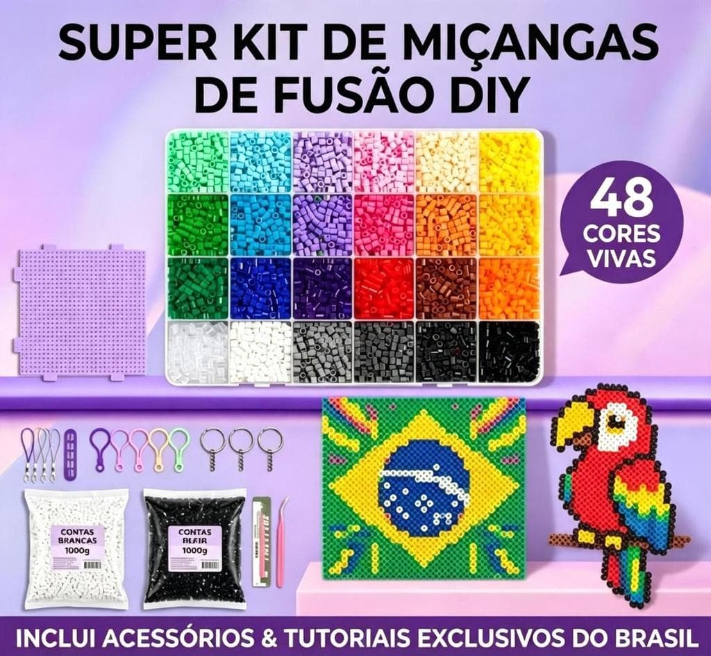 Kit Perler Hama Beads 2,6mm 31200+ Peças 72 Cores Caixinha + Pegboard + Papel + Pinça + Guia,Perler Beads
