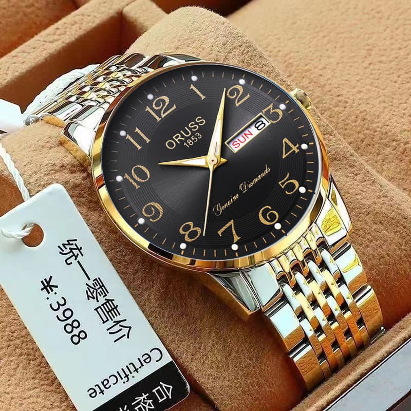 GD Relógio Grande Mostrador Relógio de Quartzo Calendário Banda de Aço Relógio Masculino Moda Casual Relógio Masculino