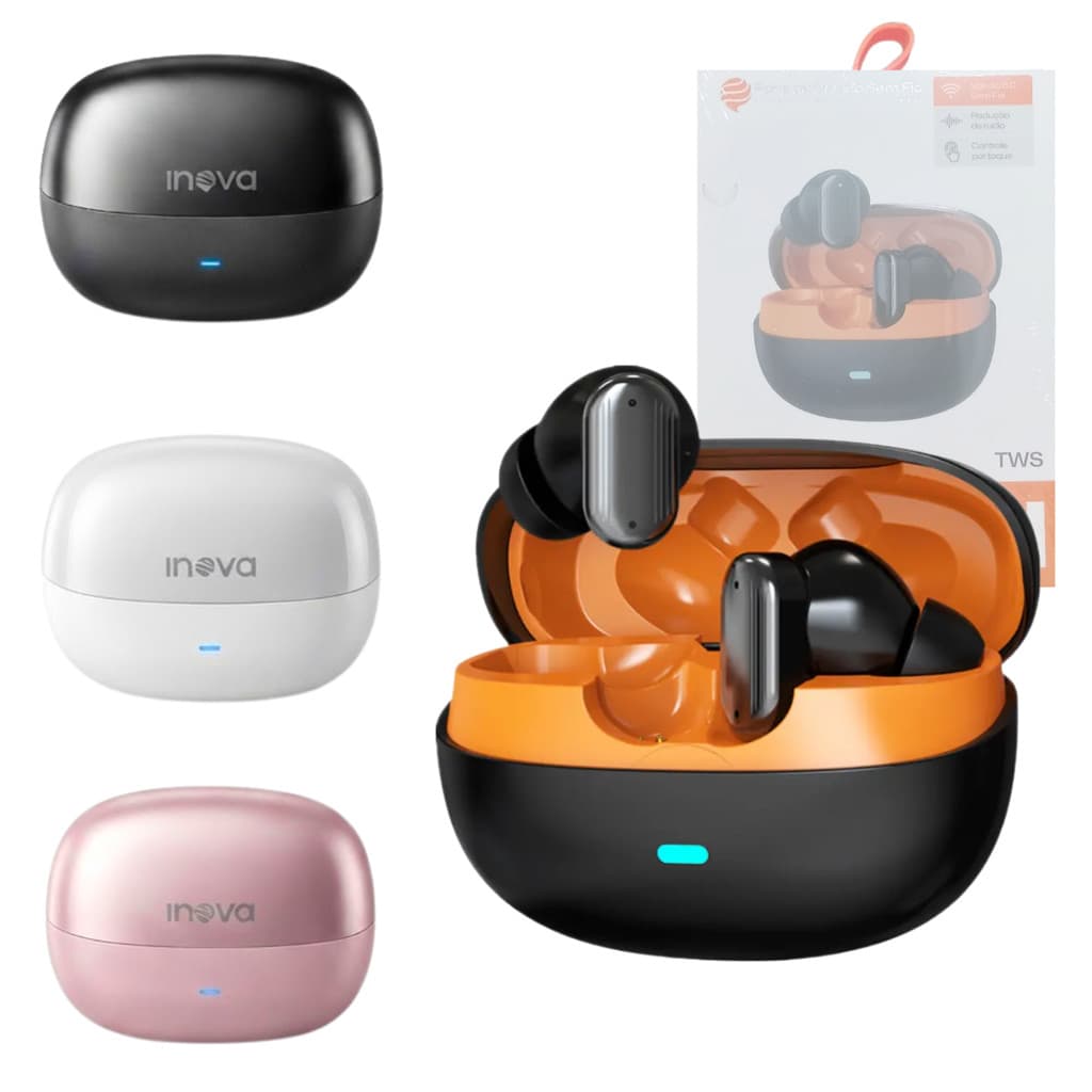 Fone de Ouvido Bluetooth 6.0 TWS com Controle de Toque e Redução de Ruído INOVA FON-12969D