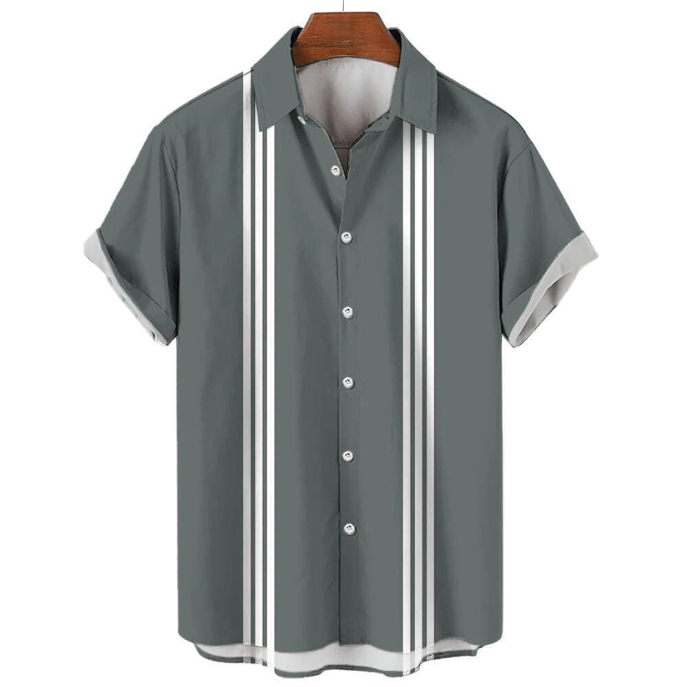 Moda Masculina Listrado Botão Camisa Verão Oversized Manga Curta Negócios Casual Streetwear Masculino