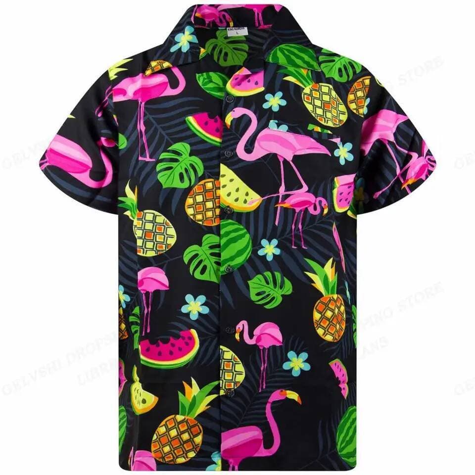 Flamingo Camisas Havaianas Praia Verão Camisa Masculina Tropic Folha Impressão 3D Masculino Feminino Moda Blusa Manga Cu