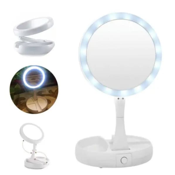 Espelho de Mesa LED Maquiagem Dobrável - Branco