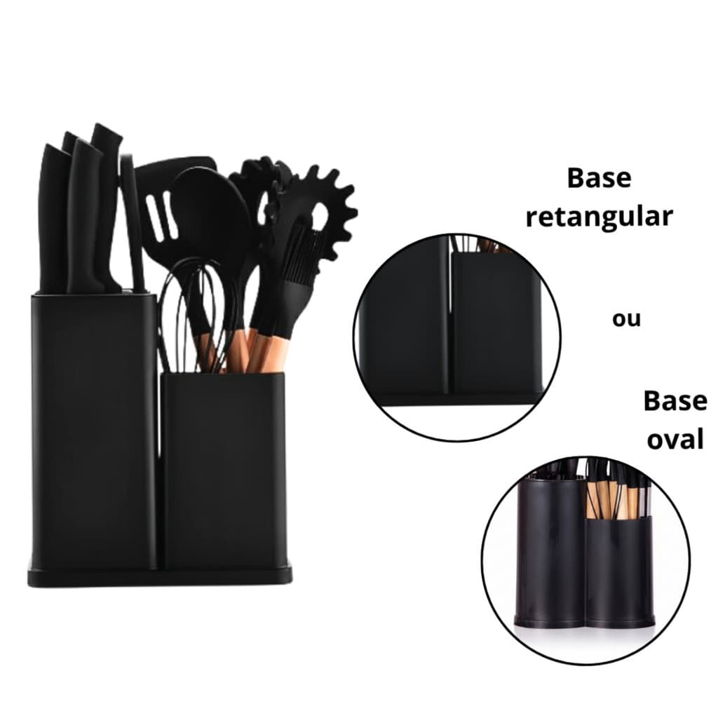 PRETO - 19 peças - Conjunto de Utensílios de Cozinha Completo