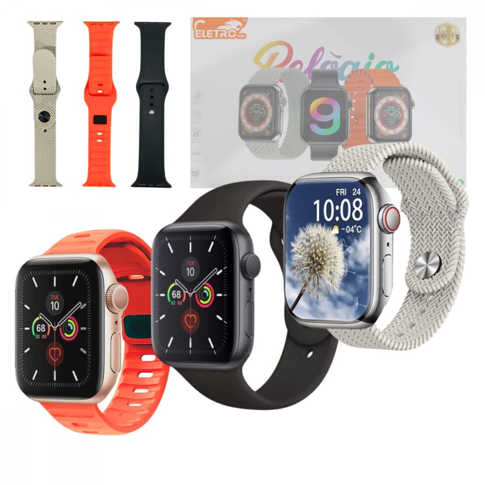 Relógio Inteligente Smartwatch 49mm com 03 Pulseiras Eletromex W9 MAX