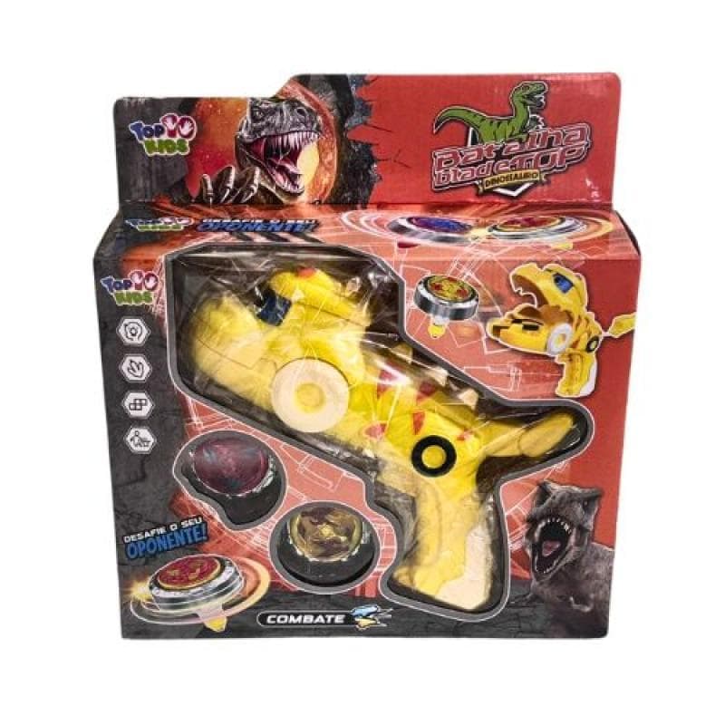 Pião Beyblade Com 2 Lançadores Dinossauro Amarelo Brinquedo Menino
