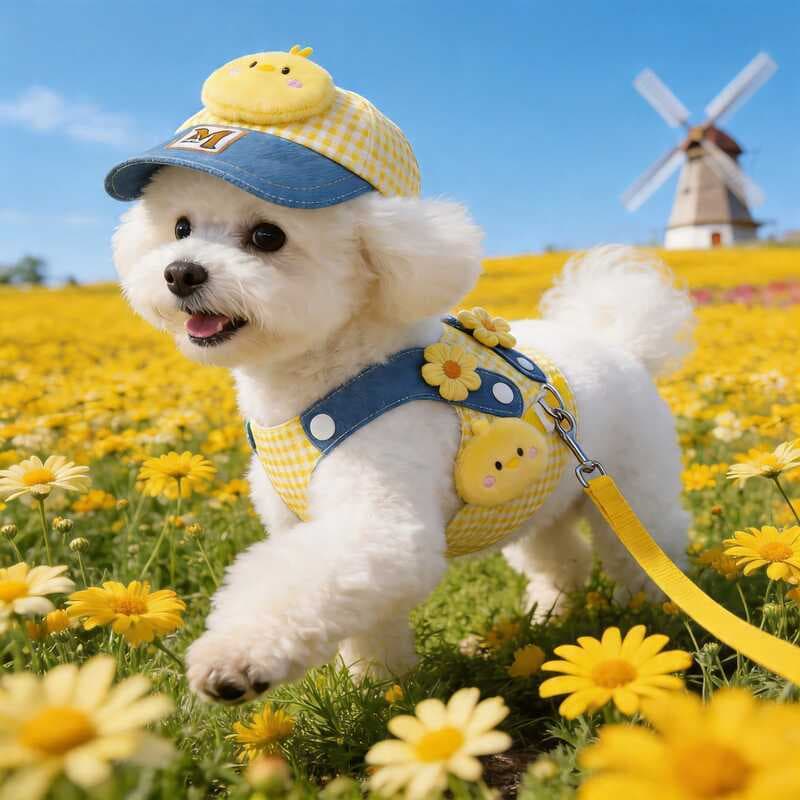 Coleira para animais de estimação, coleira para cachorro, peito, costas, confortável, respirável, fofo, frango, cachorro
