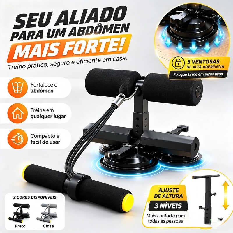 Suporte Abdominal Ventosa Fortes 3 Ajustável Fitness Treino em Casa Musculação Sit Up Protege Joelhos