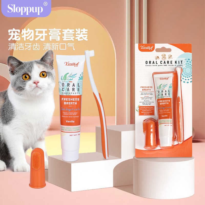 Conjunto de pasta de dente para animais de estimação, gato, cachorro, limpeza de dentes, dez mil cabelos, conjunto de es