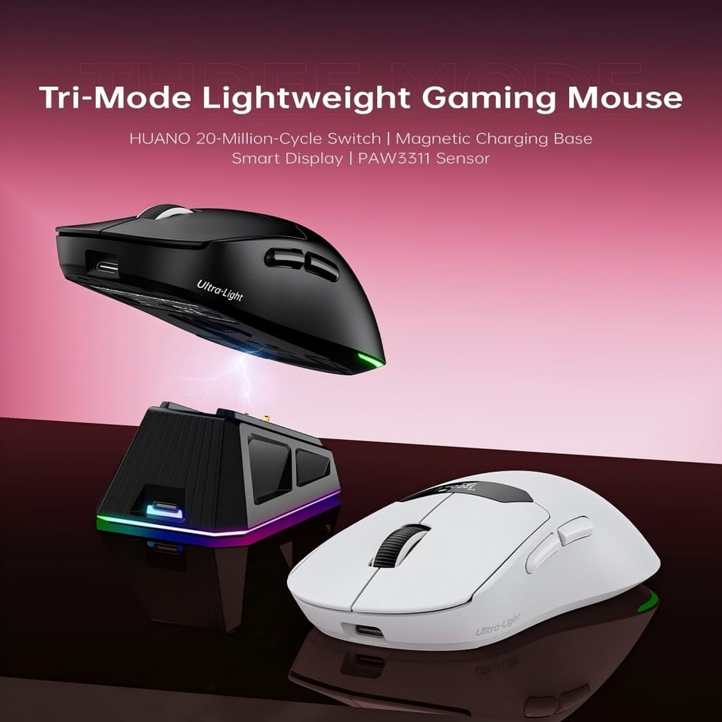 Mouse Ergonômico Para Jogos Sem Fio Com Display LED PAW3311 Buletooth Base De Carregamento RGB De Três Modos Jogo Leve