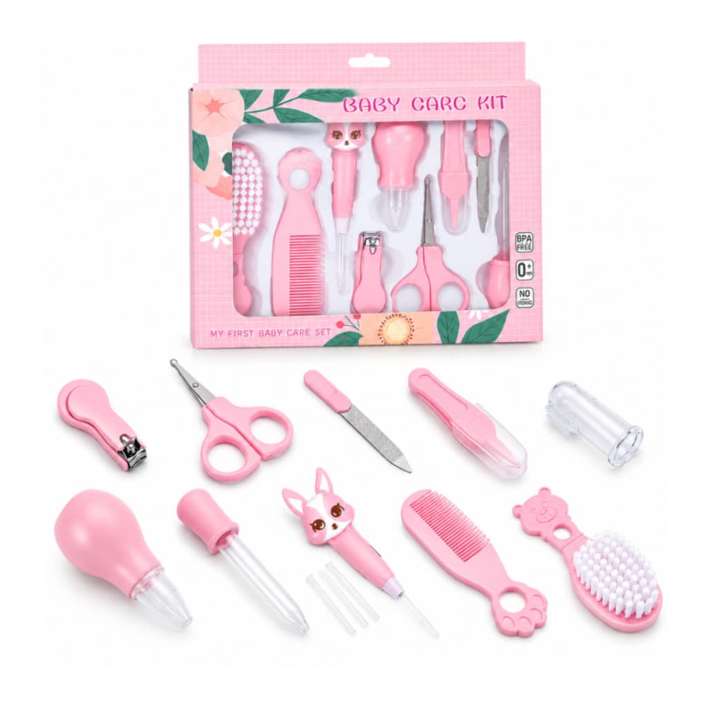Conjunto de Bebê com 10pçs ROSA Higiene Cuidado Infantil Essencial Bpa Free