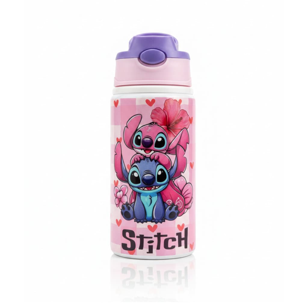 Garrafinha Infantil Tema Stitch, 700ml Alça Cor Rosa