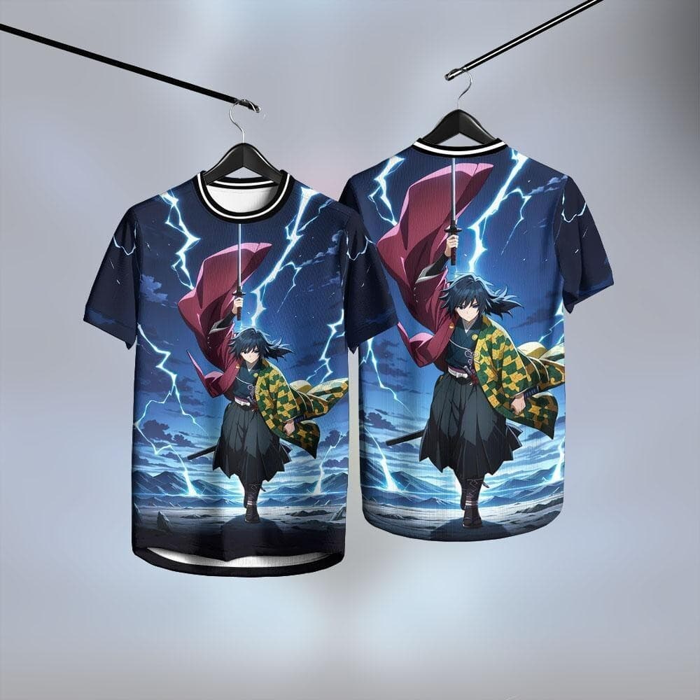 Criança E Adulto Tamanho Casual Camiseta Masculina Demon Slayer Padrão Grande Rua Topo Verão Japonês Estilo Cômico Moda