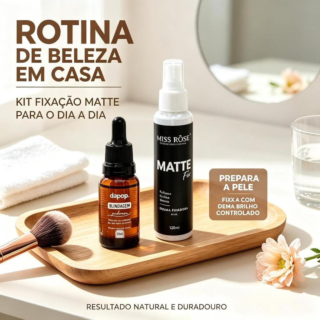 Kit Fixador de Maquiagem Blindagem Dapop + Bruma Fixadora Matte Miss Rôse Longa Duração Controle de Oleosidade