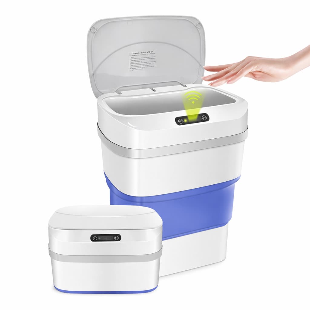 Lixeira Automática Dobrável com Sensor Azul – Lixeira Inteligente para Cozinha, Banheiro, Quarto e Escritório