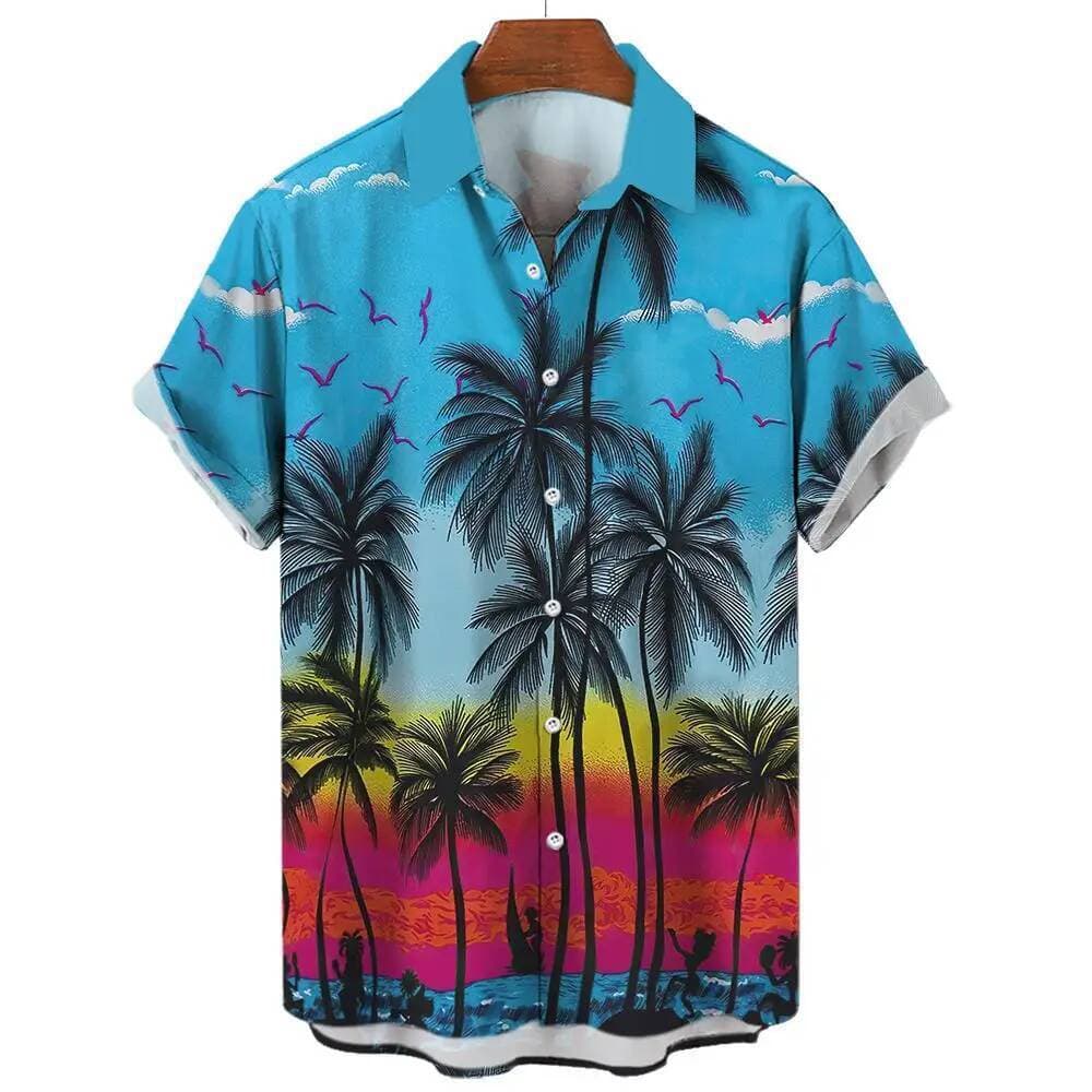 Palmeiras Havaianas Impressão 3D Camisa Masculina Homem/Mulher Moda Casual Manga Curta Camisas Lapela Botão Topos Roupas