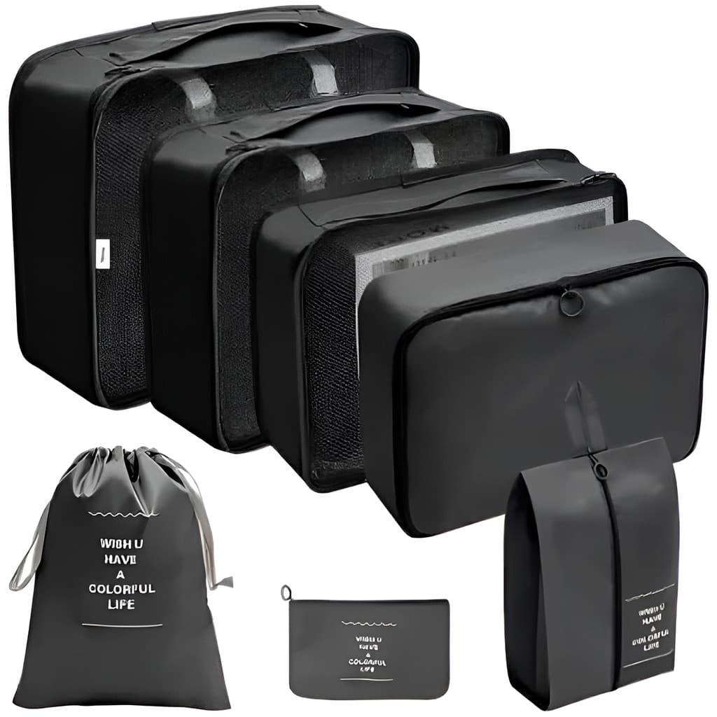 Kit 7 Peças Organizadores de Mala Necessaire Viagem Cor:Pret