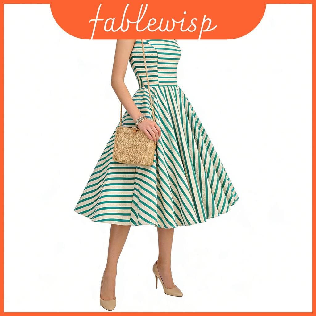 Vestido Férias Tropicais Com Listras Assimétricas E Emenda Para Desgaste De Verão Casual