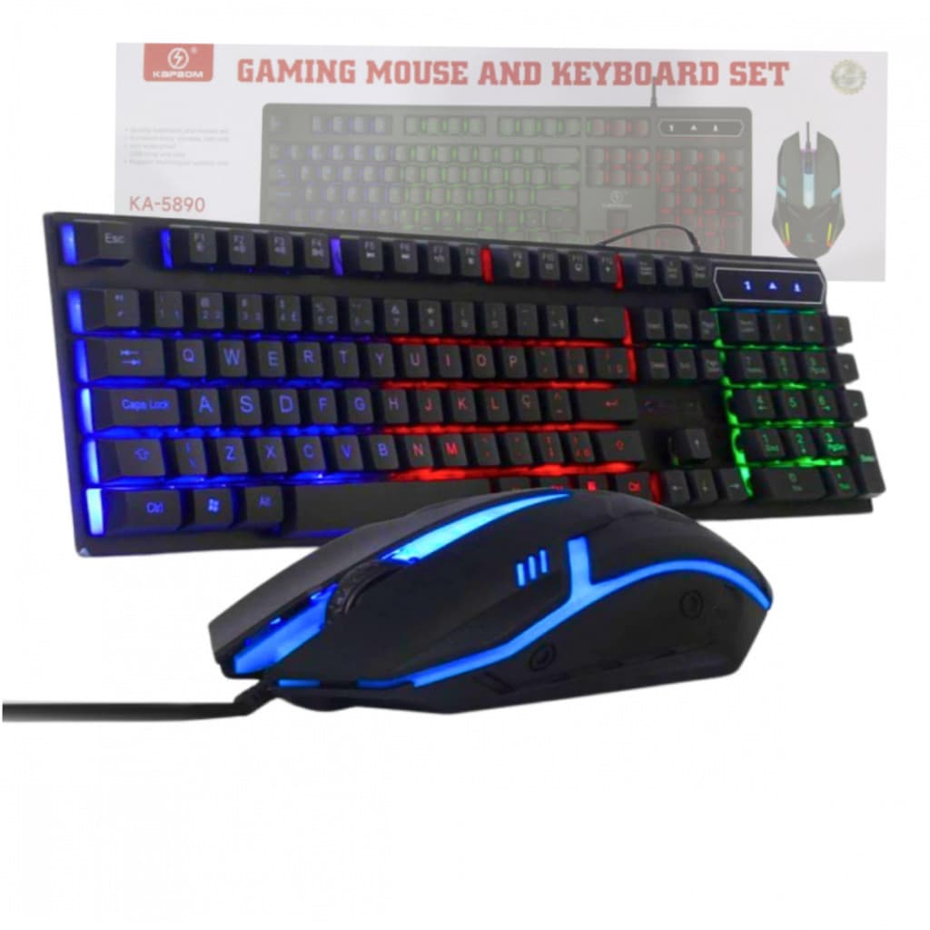 Conjunto Teclado E Mouse Gamer Preto Semi Mecânico LED RGB