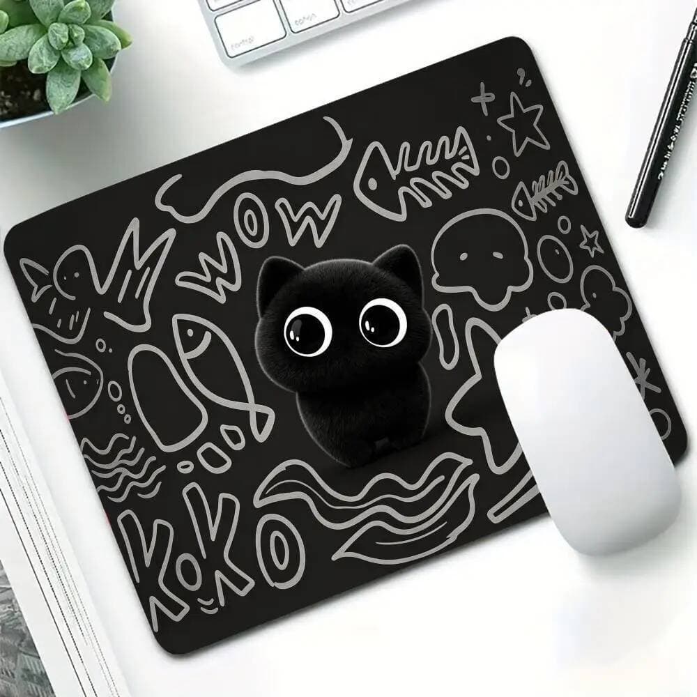 Bonito Fofo Gato Preto Doodle Mouse Pad Computador Escritório Jogo Tapete De Mesa De Borracha Antiderrapante Portátil Mo