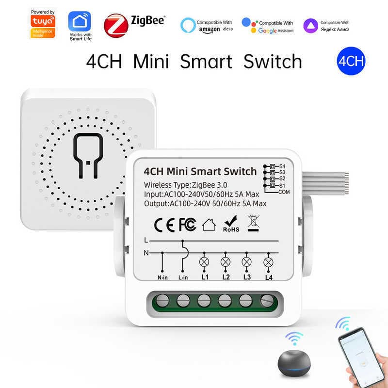 Graffiti zigbee Dispositivo liga-desliga de quatro vias Interruptor inteligente APP para celular Interruptor de controle