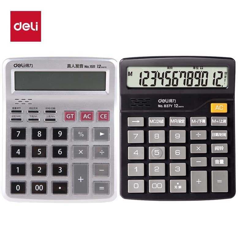 Calculadora Deli 1512 Modelo de Voz de Contabilidade Financeira Pequenos Estudantes Usam Computador com Botão de Cristal