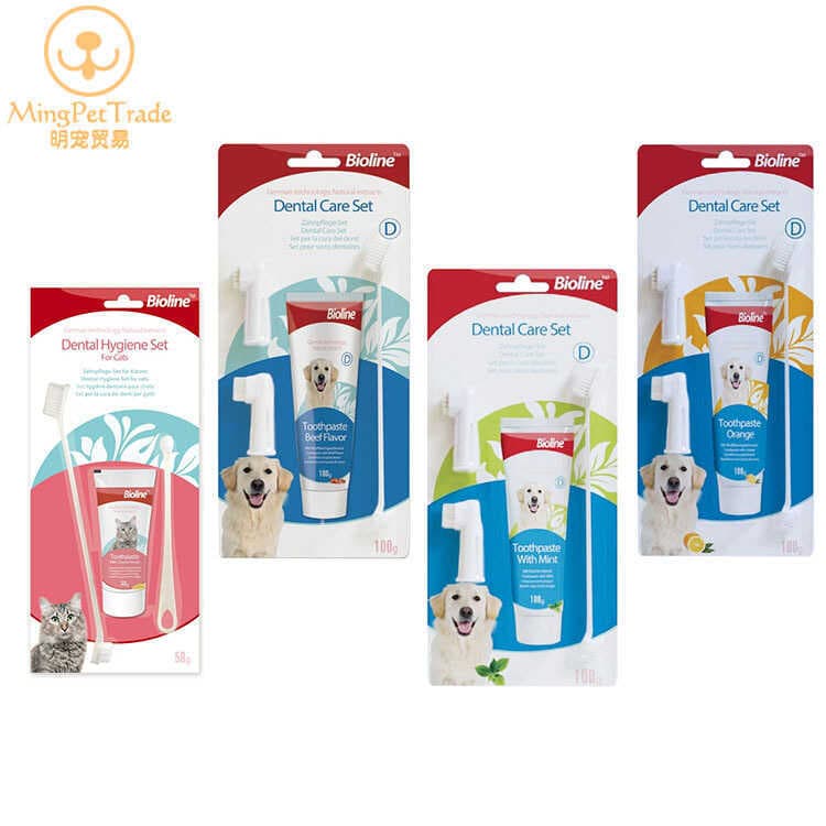 Conjunto de pasta de dente para animais de estimação Bioline Escova de dentes para cães e gatos Limpeza Oral Multi-sabor