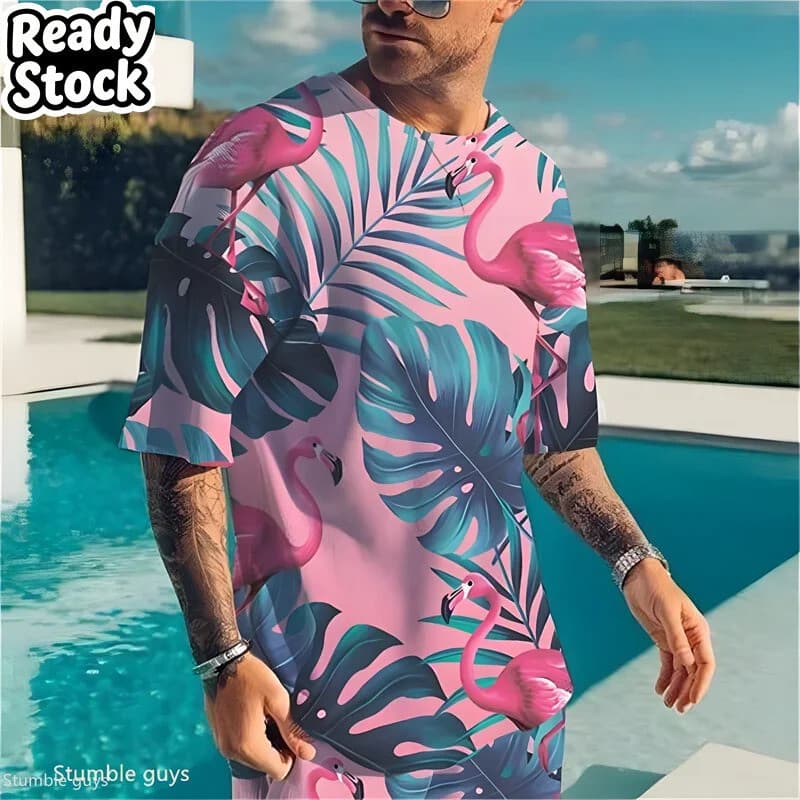 2026 Moda Masculina Esportes 3D Camiseta De Manga Curta Verão Retro Solto Confortável Leve Oversized Topos
