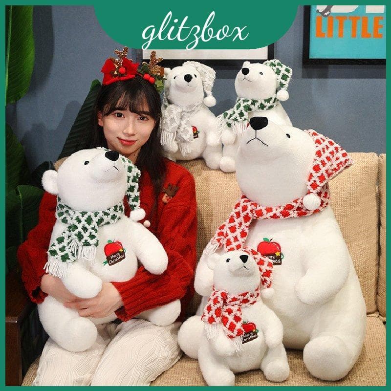 Boneca De Urso Polar Branco Caprichoso De Pelúcia Com Lenço Adorável Perfeito Para Crianças , Aniversários , Presentes D