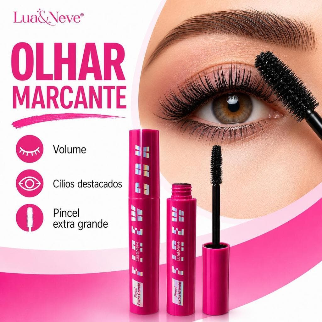 Rímel Máscara de Cílios Lua & Neve Pincel Extra Grande Preto Volume