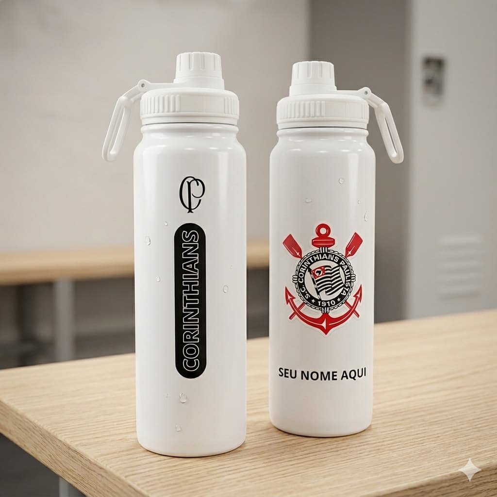 Garrafa Térmica do Corinthians de Inox 800ml e Personalizada com seu Nome