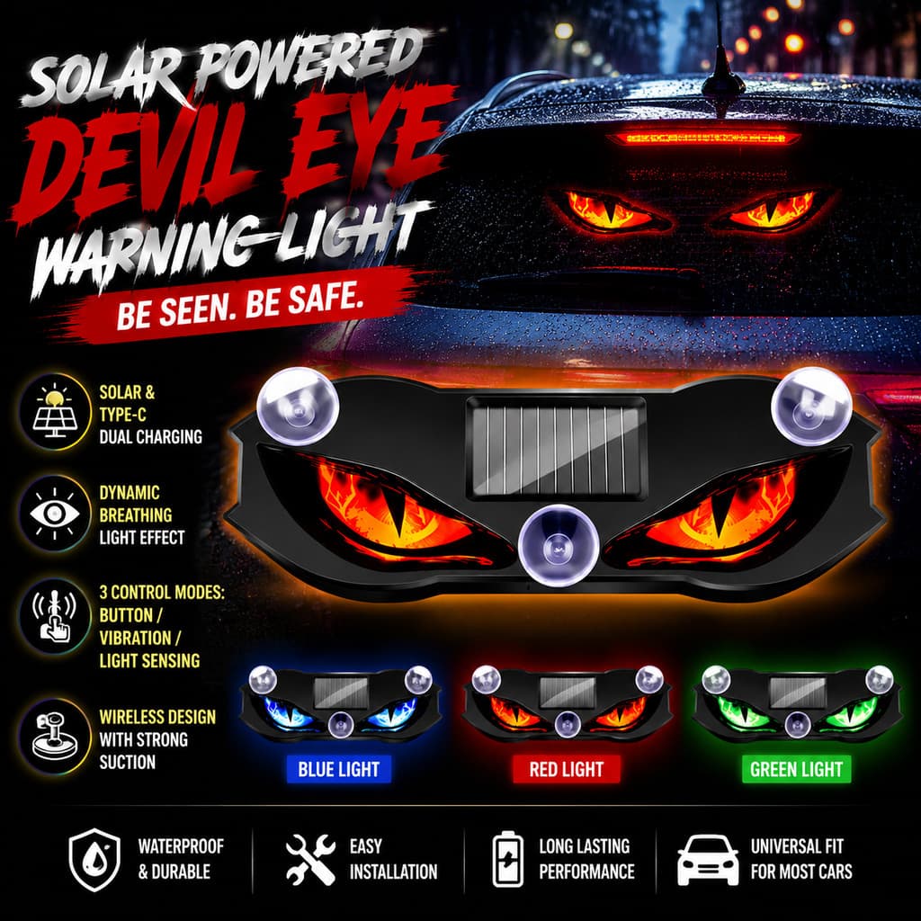 2 Pcs Nova Luz De Advertência De Carro LED Movida A Energia Solar Demon Eye Com Ventosa Tipo-c Lâmpada De Atmosfera Auto