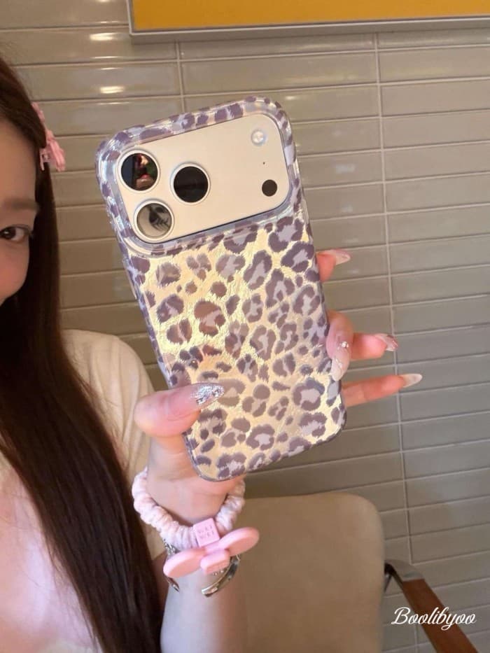 Boolibyoo
 Impressão de leopardo cinza roxo adequada para iPhone17 capa de telefone Apple 13/16pro15/14pro estilo corean